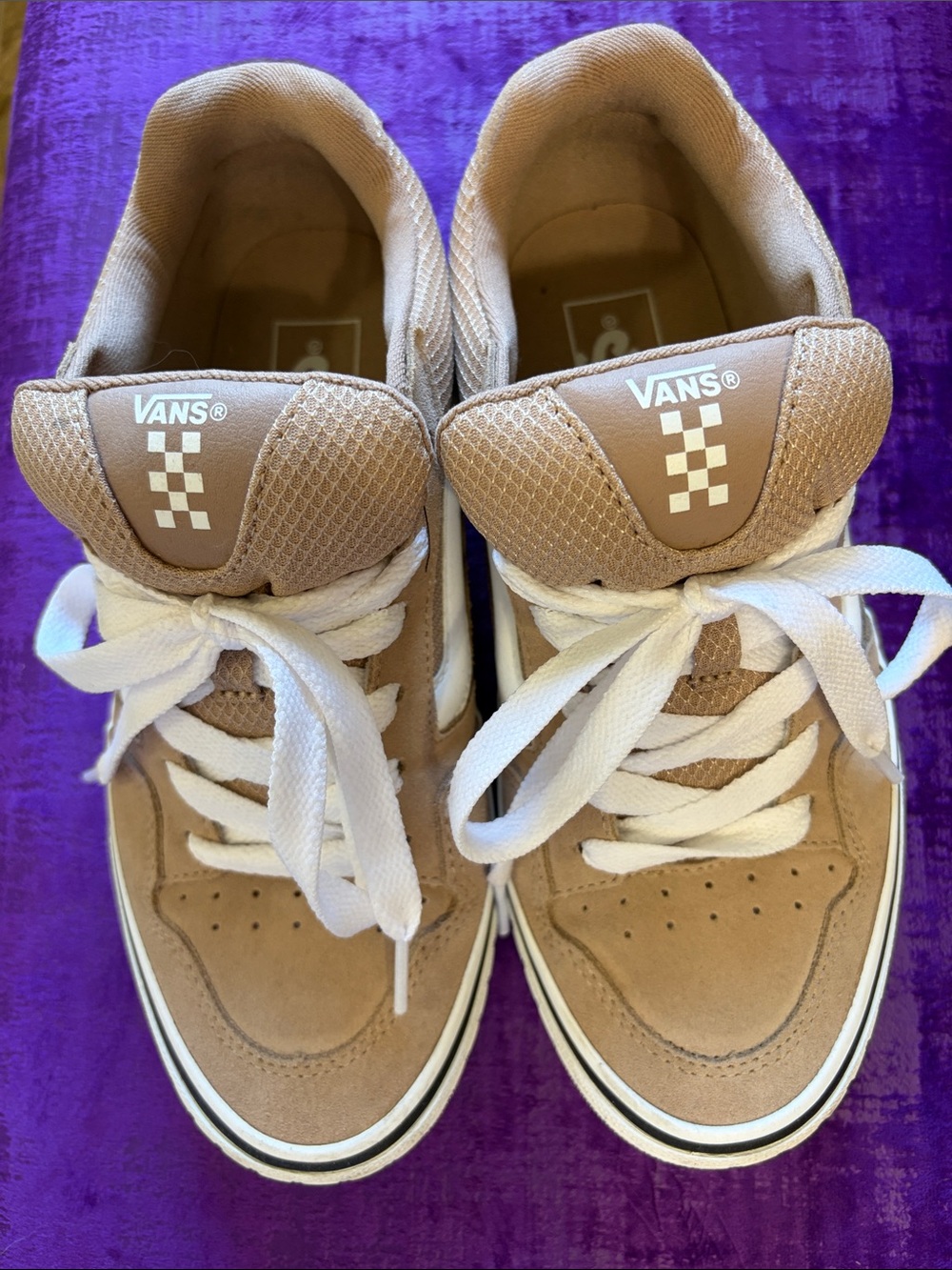 Vans Women's Tan Suede Low-Top Sneakers with White Laces